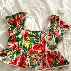 Buffalo David Bitton Squareneck Floral Cropped Blouse Size M